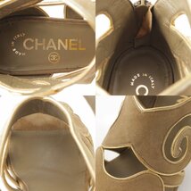 【シャネル】Chanel　11A シェルヒール スエード サンダル G27856 カーキ×ゴールド 36 1/2 【中古】【正規品保証】198544_画像7