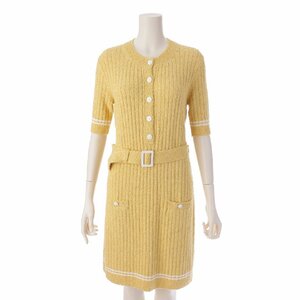 [ Chanel ]Chanel 22SS lion button bell tedo rib knitted One-piece P72176 yellow 38 [ used ][ regular goods guarantee ]197304