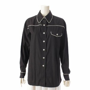 [ Chanel ]Chanel here Mark button cotton long sleeve piping shirt P05998 black 38 [ used ][ regular goods guarantee ]197942