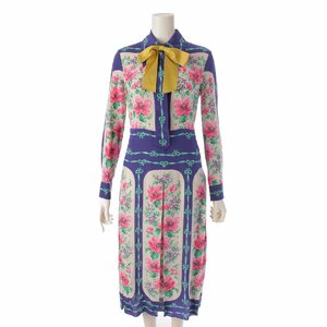 [ Gucci ]Gucci total pattern floral print ribbon silk dress One-piece 477566 multicolor 36 [ used ][ regular goods guarantee ]199718