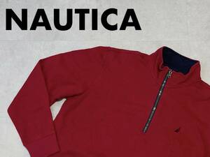 ☆送料無料☆ NAUTICA ノーティカ USA直輸入 古着 ハーフジップ ロゴ ジャケット メンズ L レッド トップス 中古 即決