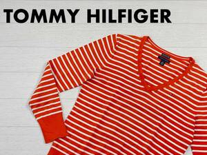 ☆送料無料☆ TOMMY HILFIGER トミーヒルフィガー USA直輸入 古着 ボーダー ピマコットン混 ニット セーター レディース M オレンジ 中古