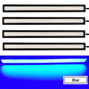 【４個セット】 LED デイライト バーライト COB 全面発光 (青) / 17㎝ 12V 両面テープ付き 防水