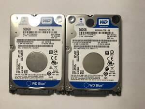 中古パーツ 2.5 インチ SATA 内蔵ハードディスク 厚さ7mm 500GB HDD 5400RPM 2台セット売り 正常品 500(5400)-2