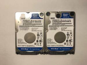 中古パーツ 2.5 インチ SATA 内蔵ハードディスク 厚さ7mm 500GB HDD 5400RPM 2台セット売り 正常品 500(5400)-14