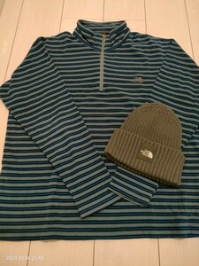 the north face fleece zip ロンT L フリース インナー シャツ ジップ ボーダー ニット cap knit キャップ グレー ノースフェイス