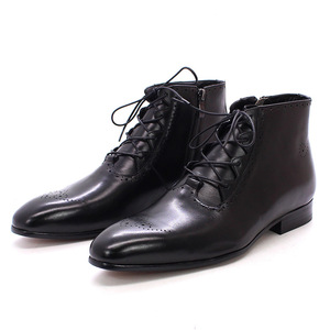 最上級 ショートブーツ ビジネスブーツ メンズ 本革 レザーシューズ 職人手作り 彫りワークブーツ 革靴紳士靴 牛革 ブラック 24.5cm~28cm