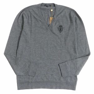 未使用品□GUCCI/グッチ 214631 クレストロゴ Vネック ウール100％ ロングスリーブ 薄手 長袖ニット/セーター グレー L イタリア製 正規品