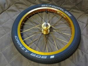 BMX 前輪 profileプロファイル　HUB　オデッセイ　セブンKAリム　36H　GOLD　SCHWALBE　CRAZYBOY20×2.1　