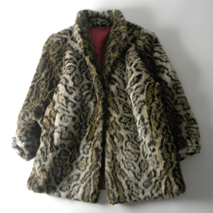  brilliant . elegant equipment .. leopard print volume fake fur coat Leopard pattern party scene also * beige l0116-8