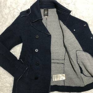 極美品/L-XL相当 ディーゼル/DIESEL TRICOT&CO. ミドルゲージ カットオフ メルトンウール Pコート ジャケット バイカラー ロゴ釦 メンズ