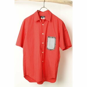 COMME DES GARCOS HOMME PLUS コムデギャルソン・オム プリュス シャツ　半袖　水玉 貝ボタン 日本製 赤　白　レッド　ホワイト S 910138