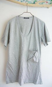 Tシャツ カットソー 半袖 霜降りな生地感 襟ぐり深い 腕細い 裾に明き　胸に立体ポケット 並行輸入品 霜降り グレー Free 05 F