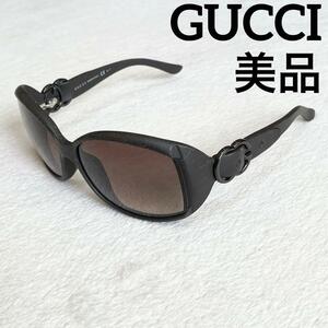 R-746 美品 GUCCI グッチ サングラス 眼鏡 メガネ レザー 型押し GGマーク ケース付き 箱あり GG3521/F/S ブラウン 茶色 メンズ 
