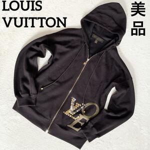 R-766 1円〜 美品 LOUIS VUITTON ルイヴィトン パーカー ロゴ ザッツラブ カシミヤ Sサイズ 黒 ブラック ユニセックス スタッズ 