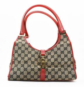 1円 GUCCI　グッチ　GGキャンバス　レザー　ジャッキー　ハンドバッグ　肩掛け　ワンショルダー　ムーンバッグ　002.1067　23-7746