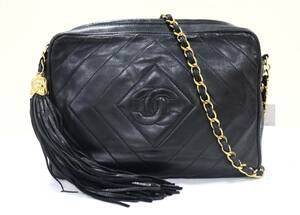 1円都 CHANEL シャネル ラムスキン ダイアゴナルステッチ シェブロン チェーンショルダーバッグ フリンジ/タッセル シールあり 23-7832