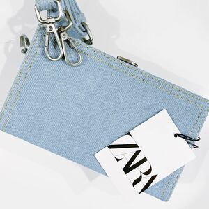 新品 ZARA MAN ザラ マン メンズ デニム ハードケース ショルダーバッグ ボディバッグ 斜め掛け サコッシュ ポシェット ライトブルー