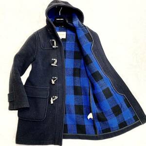 英国紳士の外出【UNITED ARROWS Windcheetah BLUE LABEL】 ダッフルコート 英国製　サイズL フード　チェック柄　ユナイテッドアローズ