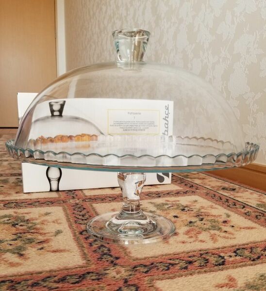 Pasabahce patisserie footed serving plate&dome ガラス 耐久フットサービングプレート