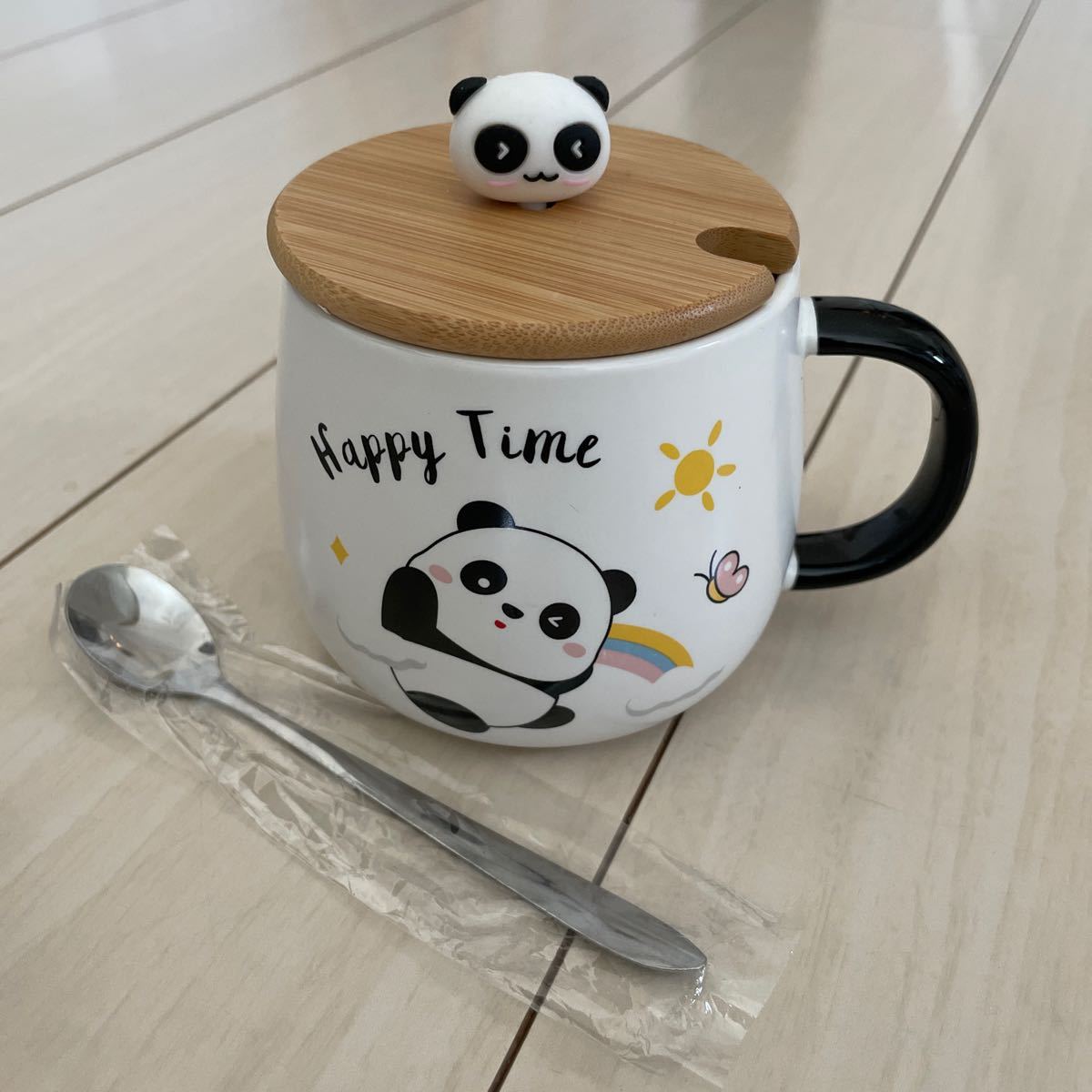 New Unused Mug Panda Ceramic Mug with Lid Spoon Milk Cup Fairy Tale Coffee Cup Hand Painted Animal Breakfast Large Capacity Tea, tea utensils, Mug, Made of ceramic