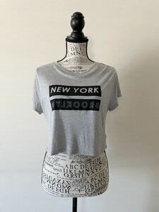 Tシャツ 半袖 ヒップホップ グレー ニューヨーク NY ダンサー B系 レディース おしゃれ インポート ブランド h&m ストリート クロップド丈