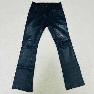 希少 『漆黒の逸品』スカルジーンズ SKULL JEANS レザーパンツ ブーツカット ライダース 32 牛革 本革 ドクロ ブラック 黒 