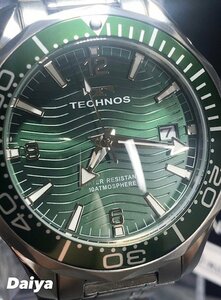 新品 TECHNOS テクノス 腕時計 正規品 アナログ腕時計 クオーツ カレンダー 10気圧防水 ステンレス ビジネス シンプル グリーン プレゼント