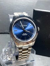 新品 腕時計 正規品 TECHNOS テクノス ソーラー アナログ腕時計 5気圧防水 ステンレス シルバー ブルー シンプル 3針 メンズ プレゼント_画像2