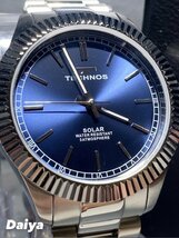新品 腕時計 正規品 TECHNOS テクノス ソーラー アナログ腕時計 5気圧防水 ステンレス シルバー ブルー シンプル 3針 メンズ プレゼント_画像1