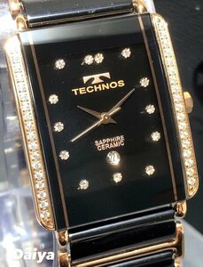 新品 TECHNOS テクノス 腕時計 正規品 アナログ腕時計 ステンレス セラミック クオーツ カレンダー ブラック ピンクゴールド プレゼント
