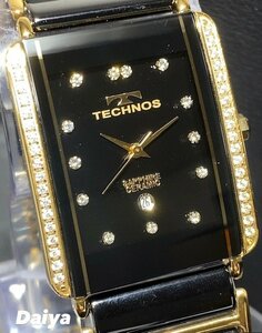 新品 TECHNOS テクノス 腕時計 正規品 アナログ腕時計 ステンレス セラミック クオーツ 防水 カレンダー ブラック ゴールド プレゼント