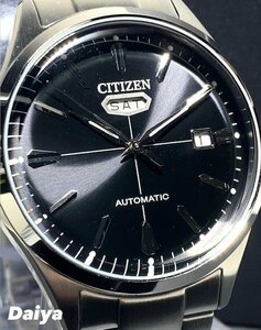 新品 腕時計 正規品 シチズン CITIZEN アナログ腕時計 Automatic 自動巻き ステンレス 5気圧防水 カレンダー ブラック シンプル プレゼント