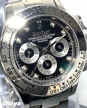 天然ダイヤモンド付き 新品 JAPAN KRAFT ジャパンクラフト 腕時計 正規品 クロノグラフ コスモグラフ 自動巻き 機械式 シルバー ブラック_画像1