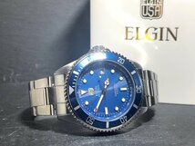 新品 ELGIN エルジン 腕時計 正規品 ソーラー ダイバーズ ステンレス 200m防水 カレンダー アナログ腕時計 ビジネス ブルー プレゼント_画像6