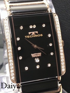 新品 TECHNOS テクノス 正規品 ゴールド ブラック カレンダー クォーツ アナログ腕時計 多機能腕時計 3気圧防水 サファイアクリスタル