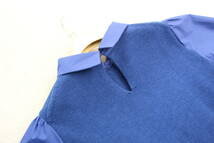1-584 新品 シャツ衿袖付きニットプルオーバー ブルーＦサイズ_画像6