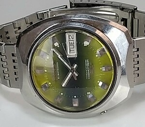 ジャンク 腕時計 CITIZEN ELECTRONIC COSMOTRON 7800-870263 TA グリーン盤カット風防ガラス 純正バンド