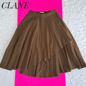 CLANE クラネ 人気WRAP PLEATS SKIRT ラッププリーツスカート 2 アシンメトリー 巻きスカート メルトン カーキ