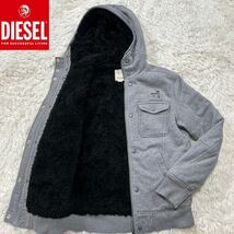 【極暖の安心感】極美品 DIESEL ディーゼル 内ボアパーカーLsize相当 グレー コットン【極暖】保温性抜群 袖ロゴ DIESEL感抜群【最高傑作】_画像1