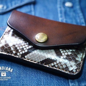 手縫い パイソン・サドルレザーカードケース ビンテージ染めブラウン CCA-PYBR カード入れ