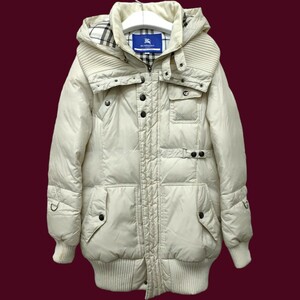 BURBERRY BLUE LABEL /バーバリー レディース ダウンコート(フード脱着可能) 40サイズ リブ ベージュ系 防寒 a-1182