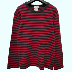agnes b. /アニエスベー レディース ボーダー カットソー 長袖コットンシャツ 赤×黒 1サイズ I-3374