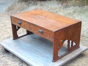 ■即決■ 木製 文机 透し彫り 引き出し 台 飾り台 テーブル レトロ アンティーク ヴィンテージ