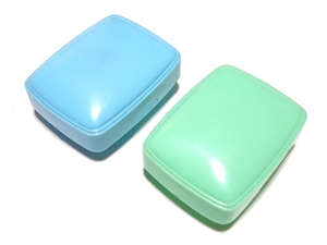 ■即決■ 石鹸箱 2個 黄緑色 水色 石鹸入れ 小物入れ レトロ ヴィンテージ