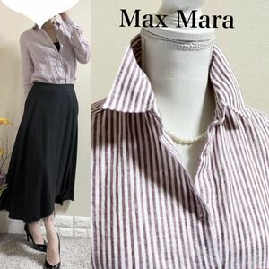  Max Mara Max Maralinen100% полоса рубашка лен F