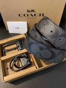 COACH コーチメンズ リバーシブル シグネチャー メンズベルト フリーサイズ バックル回転