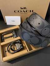 COACH コーチメンズ リバーシブル シグネチャー メンズベルト フリーサイズ バックル回転_画像1