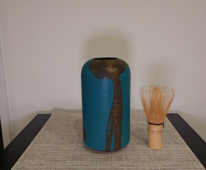 森野泰明 作　京焼　雲藍 花瓶 花器 壺　日本芸術院会員　文化功労者　高さ約16.5cm 共箱
