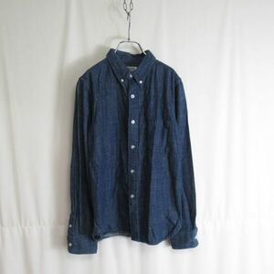 BEAMS BOY ボタンダウン コットン デニム シャツ カジュアル トップス ビームスボーイ 長袖シャツ インディゴ レディース Mサイズ 古着